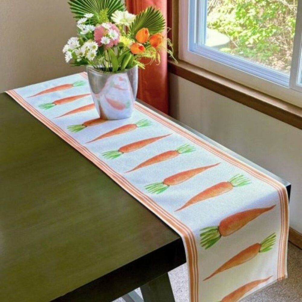 Farmhouse Garden Homegrown Vegetables Veggies Carrots Linen 72" Table Runner New